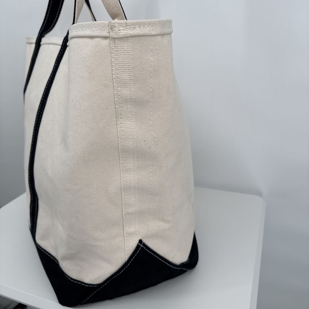 Vintage LL Bean Boat and Tote XL Handle Canvas Bag Natural/Black STIFF Classic - Picture 3 of 11